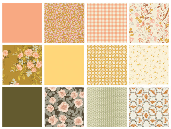 Have a Good Day Curated Bundle | Green Orange Gold Floral Quilt Fabric | Various Art Gallery Fabrics and Designers
