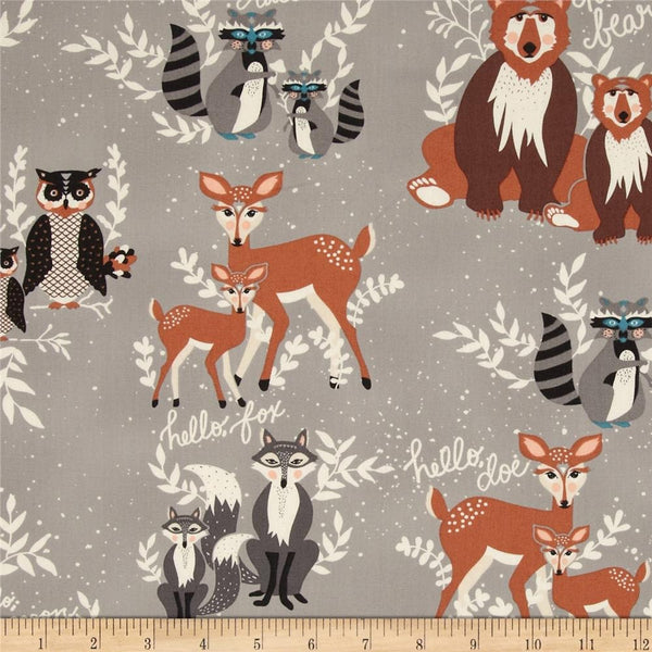 Gray Hello Bear Fabric Bundle | Woodland Animals Fabrics | Forest Theme Children's Fabrics | Bonnie Christine | Art Gallery Fabrics