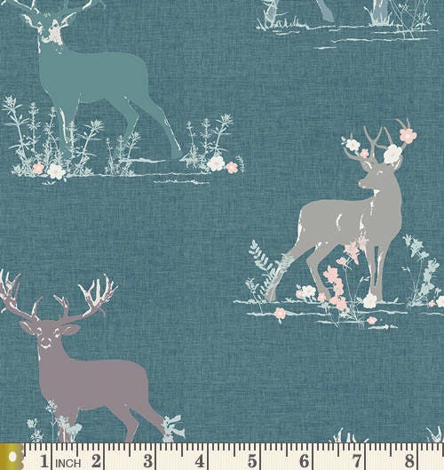 Teal and Gray Woodland Quilt Bundle | Hello Bear | Blithe | Deer Heads | Forest Animals Fabric Bundle | Trees Owls | Art Gallery Fabrics