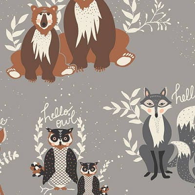 Gray Hello Bear Quilt Bundle | Woodland Fabrics for Nursery | Kid's Room Fabrics | Hello Bear, Etno, Bound | Bonnie Christine | Art Gallery