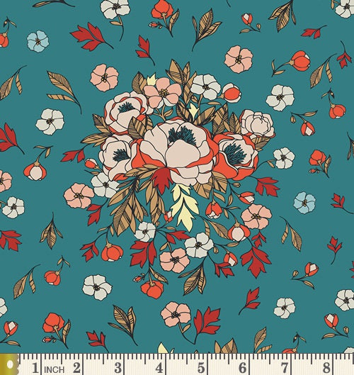 An Alluring Idea Curated Bundle | Teal and Coral Fat Quarters with Flowers | Various AGF Designers and Collections