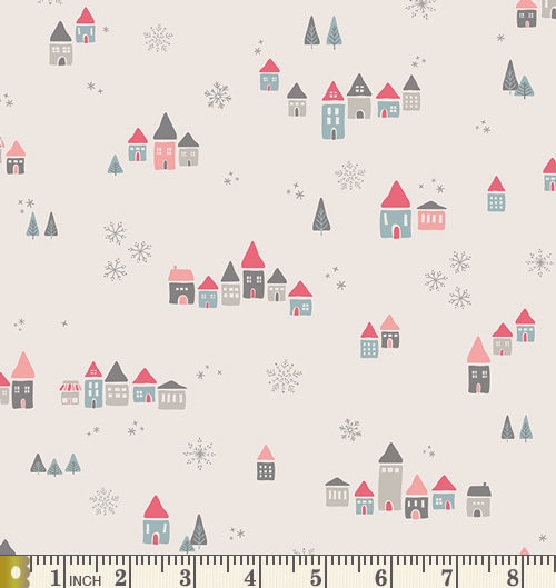 Modern Christmas Fabric Bundle | Winter Theme Fabrics for Girl's Quilt | Blue Pink Gray Quilt Bundle | Little Town | Art Gallery Fabrics