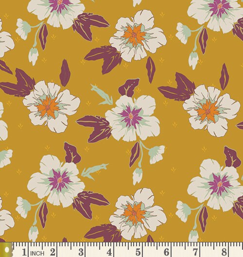 Gold Yellow Floral Fabrics in Fat Quarter Half Yard Bundles | Autumn Vibes by Maureen Cracknell | Art Gallery Single Color Quilt Pack | AGF