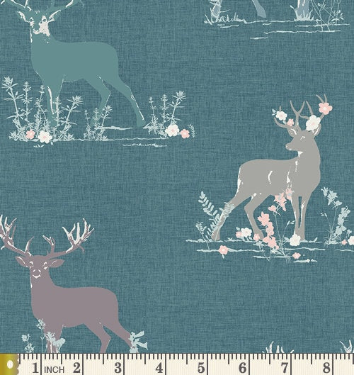 Fat Quarters for Men | Masculine Quilting Fabrics | Woodland Fabrics in Dark Colors | Navy Teal Gray Half Yard Bundle | Fabric with Deer AGF