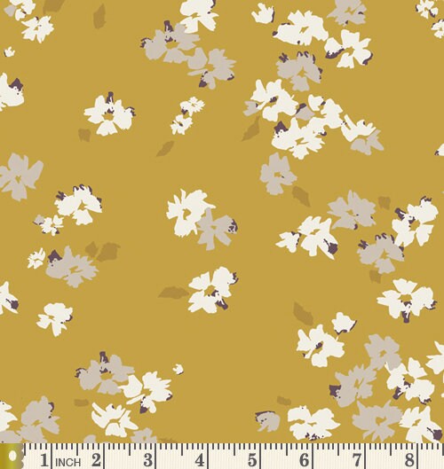 Gold Yellow Floral Fabrics in Fat Quarter Half Yard Bundles | Autumn Vibes by Maureen Cracknell | Art Gallery Single Color Quilt Pack | AGF