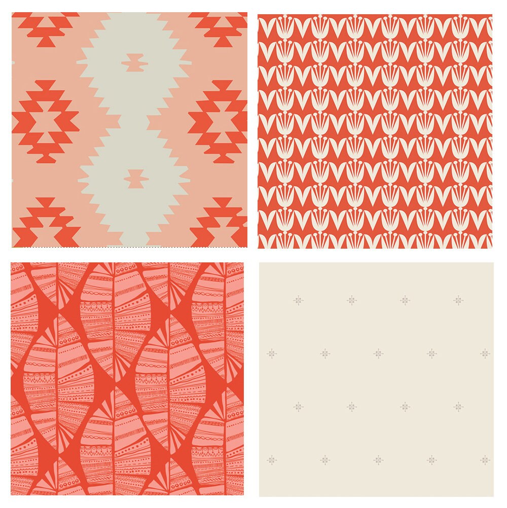 Southwestern Quilt Bundle | Native American Fabrics | Tribal Quilt Fat Quarters | Red Cream Geometric | Art Gallery Fabrics