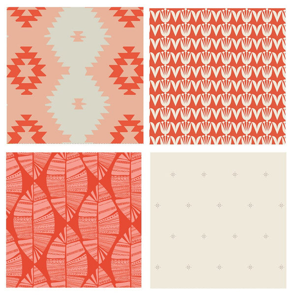 Southwestern Quilt Bundle | Native American Fabrics | Tribal Quilt Fat Quarters | Red Cream Geometric | Art Gallery Fabrics