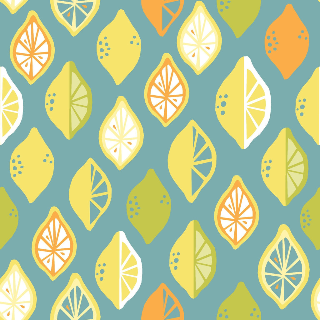 CANVAS | Organic Cotton Canvas | Juicy | Monaluna Fabrics | Home Dec Fabric with Citrus Fruits | Lemon Lime Green Yellow Fabric