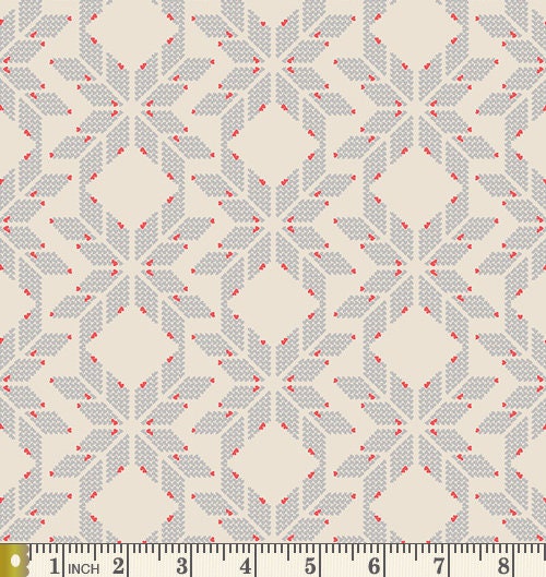 Fairisle Hearts Greige | Recollection | Katarina Roccella | Art Gallery Fabrics | RCL-607 | Snowflake Heart Fabric |Sold by the 1/2 Yard