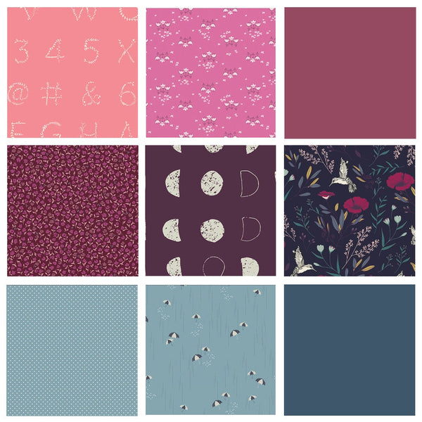 Pretty Perfect Plum Custom Bundle | Navy Plum Pink | Mystical Land Nightfall | Maureen Cracknell | Birds Moons Umbrella | Art Gallery AGF