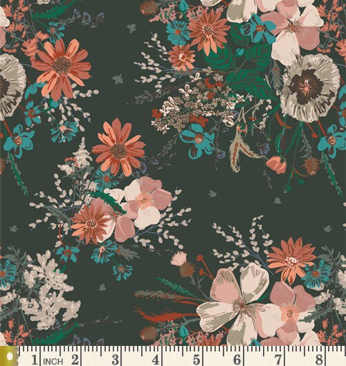 Rich Earth Tones Floral Quilt Bundle | Fabrics with Floral Bouquets | Spirited by Sharon Holland | Green Rust Pink | Art Gallery Fabrics
