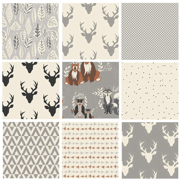 Gray Hello Bear Quilt Bundle | Woodland Fabrics for Nursery | Kid's Room Fabrics | Hello Bear, Etno, Bound | Bonnie Christine | Art Gallery