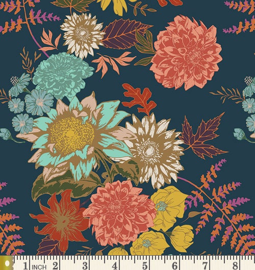 Midnight Sun Curated Bundle | Gold Navy Blue |  Modern Floral Fabrics | Various Art Gallery Fabrics and Designers