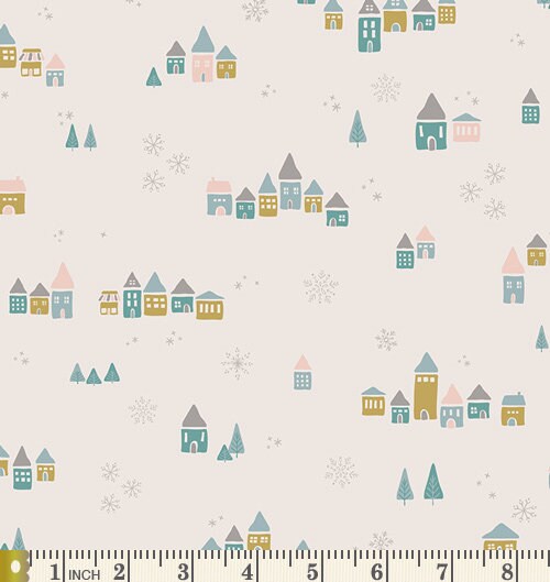 Winter Village Curated Bundle | Pastel Christmas Fabric | Pink Blue Gray Fat Quarters | Little Town Amy Sinibaldi | Art Gallery Fabrics
