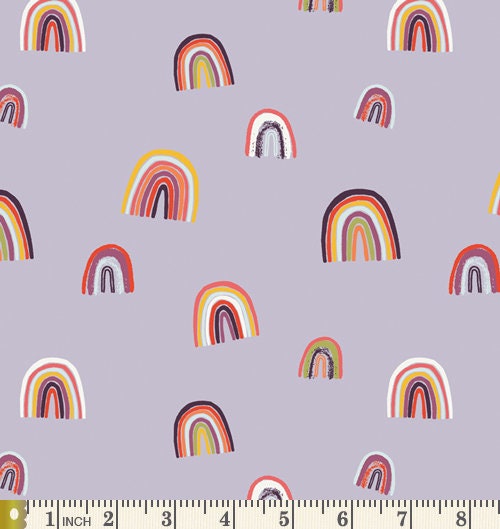 Fortunate Chirapa | Kushukuru | Jessica Swift | Art Gallery Fabrics | KUS-23702 | Rainbow on Lavender Background | Sold by the 1/2 Yard