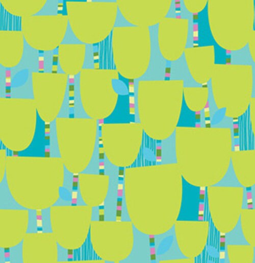 Pixie Stick Posies Grass | Summersault | Erin McMorris | FreeSpirit Fabrics | Lime Green Tulips |  Quilting Fabric | Sold by the 1/2 Yard