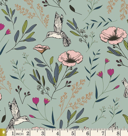Greener Pastures Curated Bundle | Green and Gray Floral Quilt Bundle | Birds Flowers Leaves | Various Art Gallery Designers