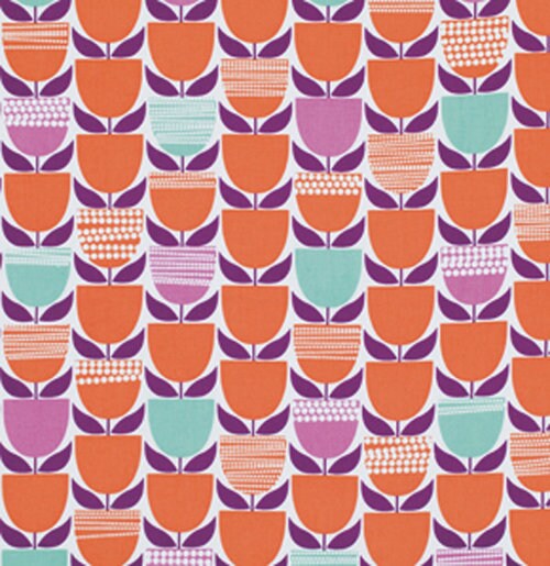 Buttercup Tangerine | Moxie | Erin McMorris | FreeSpirit Fabrics | Orange Purple Tulips |  Quilting Fabric | Sold by the 1/2 Yard