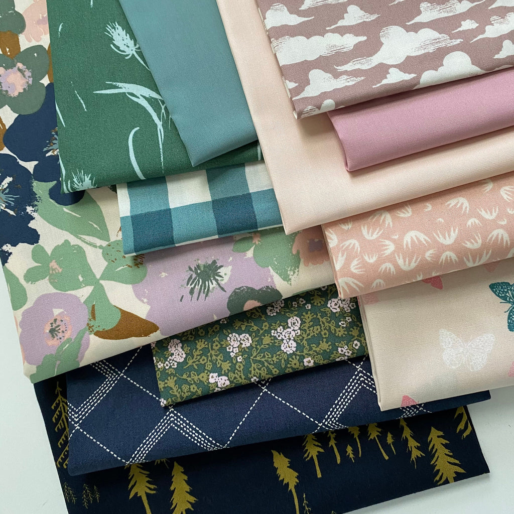 A Walk in the Park Curated Bundle | Lavender Navy Pink Floral Fabrics | Muted Colors | FQ Half Yard Bundles | Various Art Gallery Designers