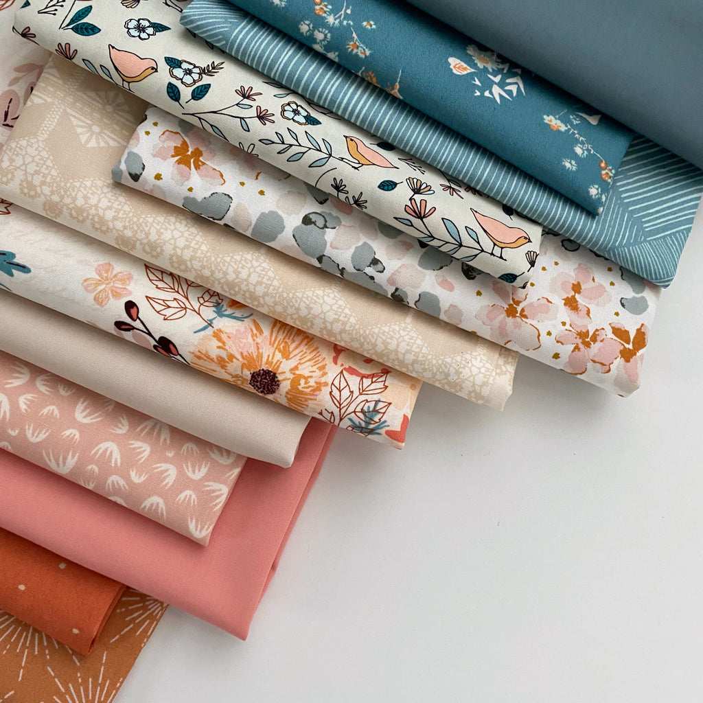 Noteworthy Curated Bundle | Green Blush Peach Floral Quilt Fabric | Bookish Sharon Holland | Birds | Various Art Gallery Fabrics