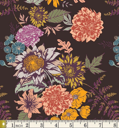 Warm Greeting Curated Bundle | Eggplant Gray Sienna Floral Fabrics | Rich Colors | FQ Half Yard Bundles | Various Art Gallery Designers