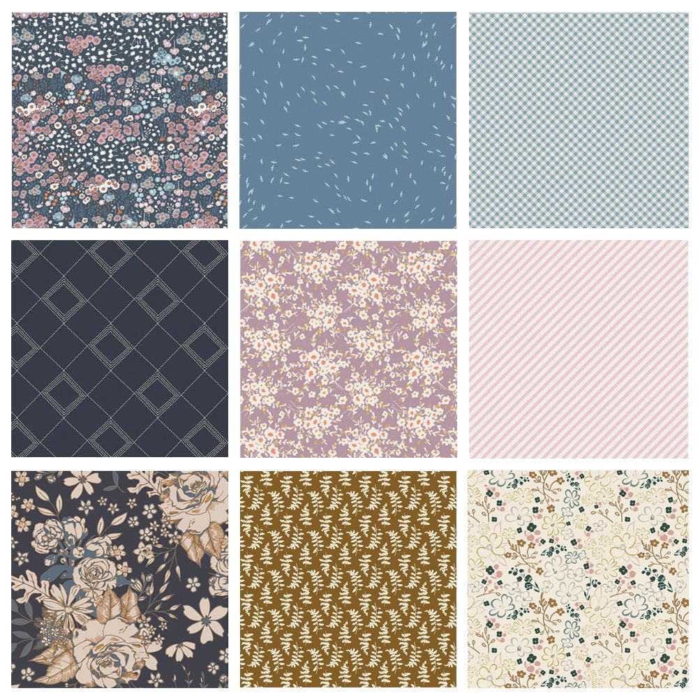 Navy Lavender and Pink Floral Bundle | Spring Colors for Girl's Quilt | Earthen Playground Observer | Muted Colors | Art Gallery Fabrics