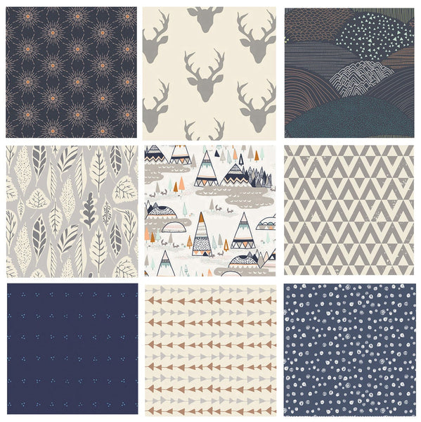 Navy Woodland Fabric Bundle | Native American Fabrics with Tepees | Hello Bear Bundle | Bonnie Christine | Leah Duncan | Art Gallery Fabrics