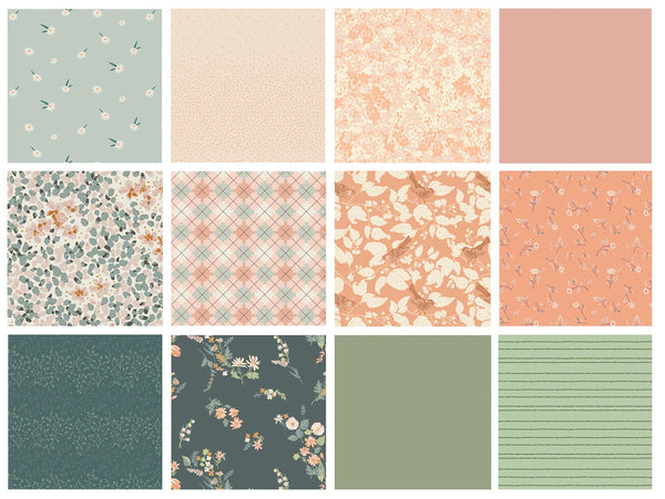 Mossy Knoll Custom Bundle | Sage Green Peach Floral Quilt Fabric | Bookish Sharon Holland | Birds | Various Art Gallery Fabrics
