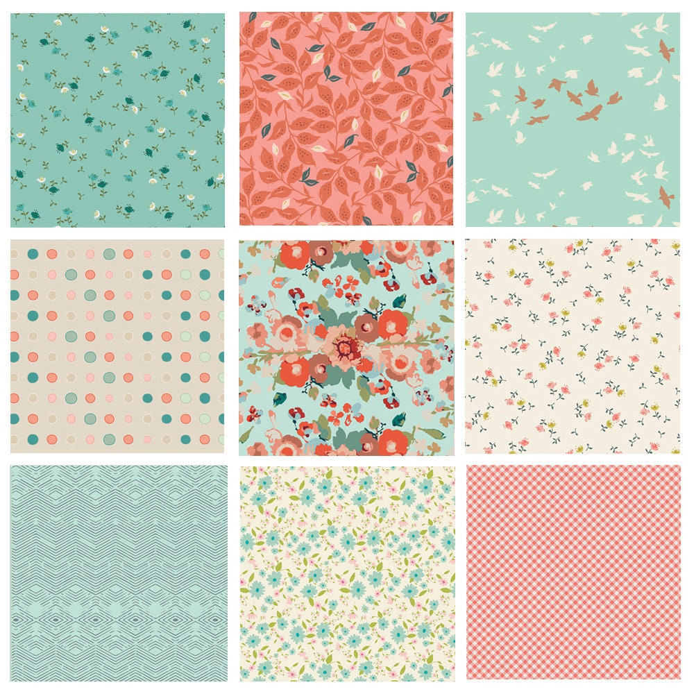 Picnic Blanket Curated Bundle | Velvet Love Story | Teal and Red Floral Fabrics | Shabby Chic Quilt Bundle | Various Art Gallery Fabrics