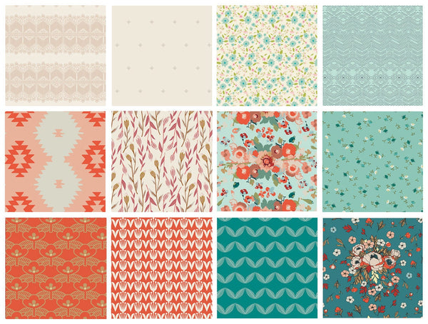 An Alluring Idea Curated Bundle | Teal and Coral Fat Quarters with Flowers | Various AGF Designers and Collections