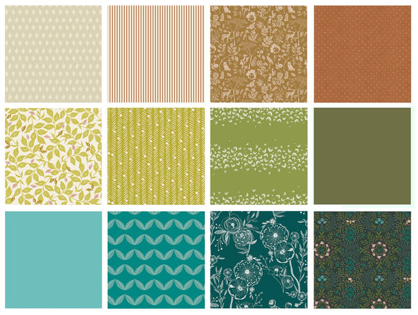 Sunday Morning Hike Curated Bundle | Green Blue Brown Floral Quilt Bundle | Bright Colors | Various Art Gallery Designers