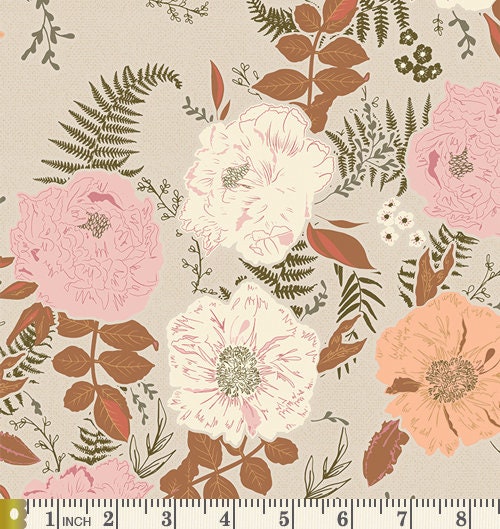 Flowers and Ferns Curated Bundle | Sienna Peach Pink Floral Quilt with Birds and Bees | Earthy Colors | Various AGF Prints and Solids