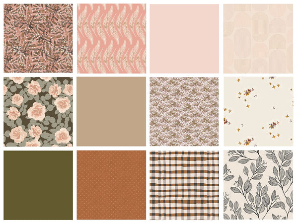 Forest Stroll Curated Bundle | Pink Green Brown Floral Quilt Fabric | Botanist Homebody | Soft Earthy Colors | Various Art Gallery Fabrics