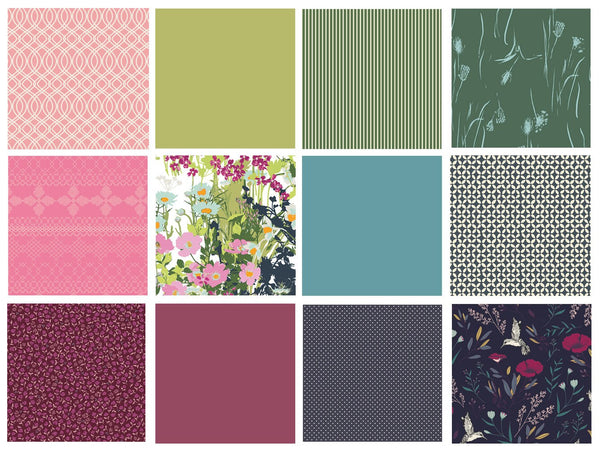 The Hummingbird's Treasure Curated Bundle | Green Blue Pink Floral Quilt Bundle | Rich Gemstone Colors | Various Art Gallery Designers