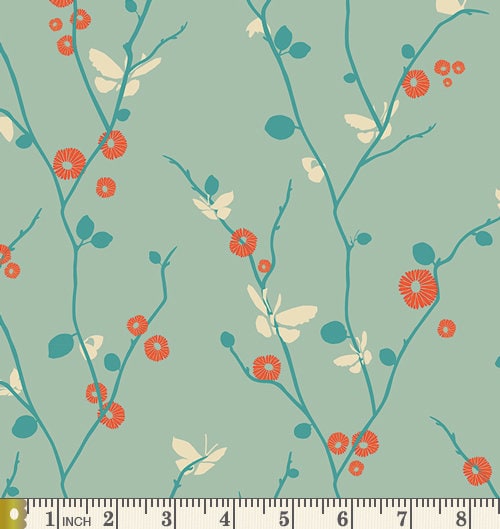 Butterfly Bliss Aqua | Rapture | Pat Bravo | Art Gallery Fabrics | RPT-2703 | Blue Red Floral | Sold by the 1/2 Yard