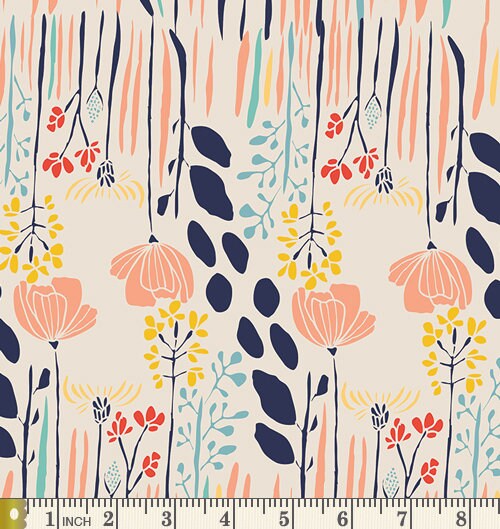 Summer Grove by Day | Meadow | Leah Duncan | Art Gallery Fabrics | MW-70020 | Nursery Flowers Pastel Navy | Sold by the 1/2 Yard