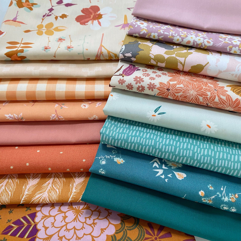 Colorful Personality Curated Bundle | Boho Quilt Fabrics | Sienna Green Peach Floral Quilt | Earthy Colors | Various AGF Prints and Solids