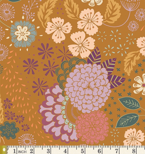 Colorful Personality Curated Bundle | Boho Quilt Fabrics | Sienna Green Peach Floral Quilt | Earthy Colors | Various AGF Prints and Solids