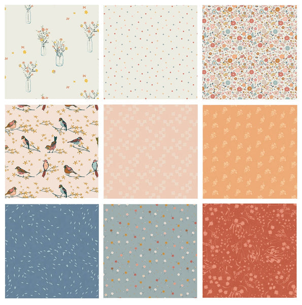Out on a Limb Curated Bundle | Peach Blue Ivory |  Warm Cool Colors | Quilt Fabrics with Birds | Various Art Gallery Fabrics and Designers