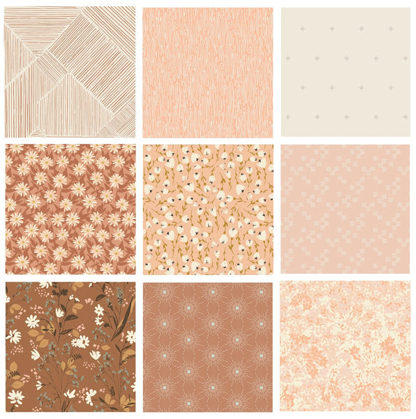 Morning Coffee Curated Bundle | Brown Peach Floral Fabrics in Fat Quarter Half Yard Bundles | The Open Road | Art Gallery Fabrics