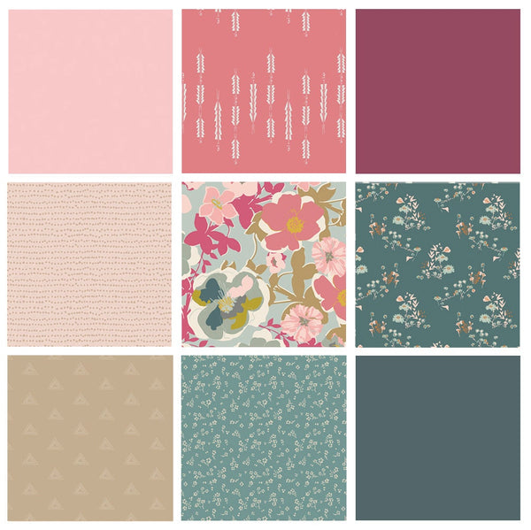 Pines and Peonies Curated Bundle | Pat Bravo | Heartland | Modern Quilting | Pink Green Floral | Various Art Gallery Fabrics