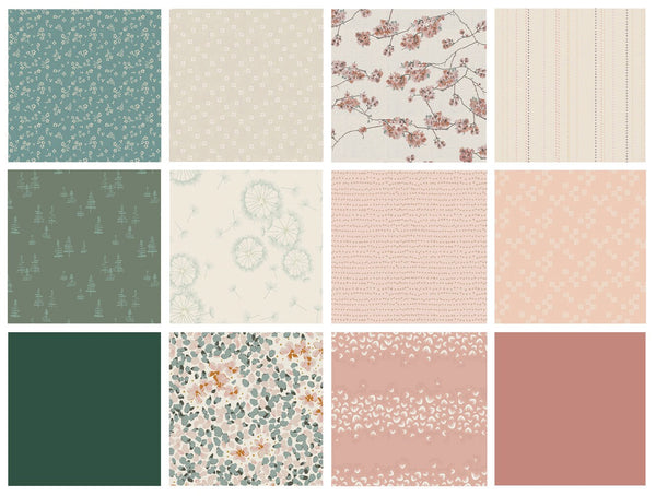 At First Blush Custom Bundle | Green Blush Peach Floral Quilt Fabric | Various Art Gallery Fabrics and Designers