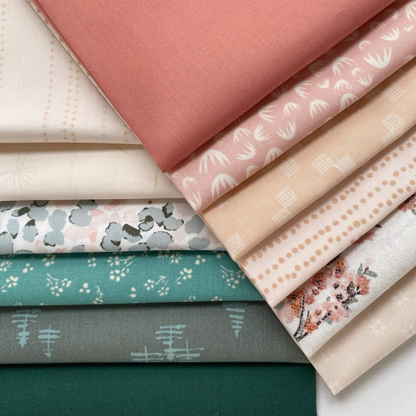 At First Blush Custom Bundle | Green Blush Peach Floral Quilt Fabric | Various Art Gallery Fabrics and Designers