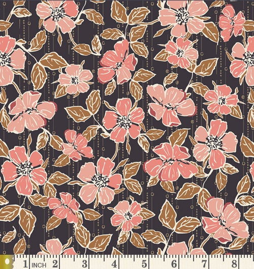 Happiest of Days Curated Bundle | Navy Coral Pink Tan Floral Quilt Bundle | Feathers | Various Art Gallery Designers