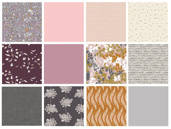 Wild Flowers Curated Quilt Bundle | Lavender Gray Pink Floral Fabrics | Nature Theme | FQ Half Yard Bundles | Various Art Gallery Designers