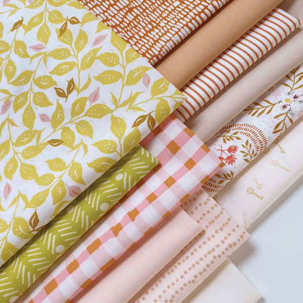 Sweet Dreams Curated Bundle | Pink Beige Lime Floral Quilt Fabric | Velvet Willow | Soft Pastel Colors | Various Art Gallery Fabrics