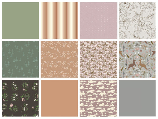 On the Range Curated Bundle | Green Gray Lilac Woodland Quilt Fabric | Various Art Gallery Designers and Collections