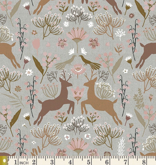 Rustling Leaves Curated Bundle | Gray Pink Floral Quilt Fabrics with Deer Birds | Various Art Gallery Fabrics and Designers
