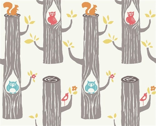 Tree Stripes Cream | Woodland Friends | By the 1/2 Yard | Organic Cotton Quilt Fabric for Nursery | Birch Fabrics