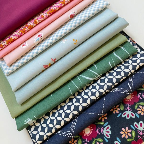 Lavish Surroundings Curated Bundle | Navy Pink Green Floral Quilt Bundle | Various Art Gallery Designers and Collections